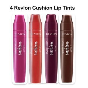 4ct Revlon Kiss Cushion Lip Tints in shades Berry Lit, Coral, Violet, Chocolate